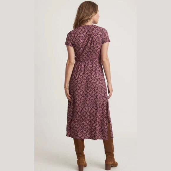 New! Marine Layer Emlyn Print Midi Wrap Dress In Fan Block Print XS 2804 - Picture 4 of 13